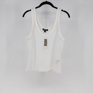 NEW J. Crew Crochet Knit Semi Sheer Scoop Neck Sleeveless Tank top White Large